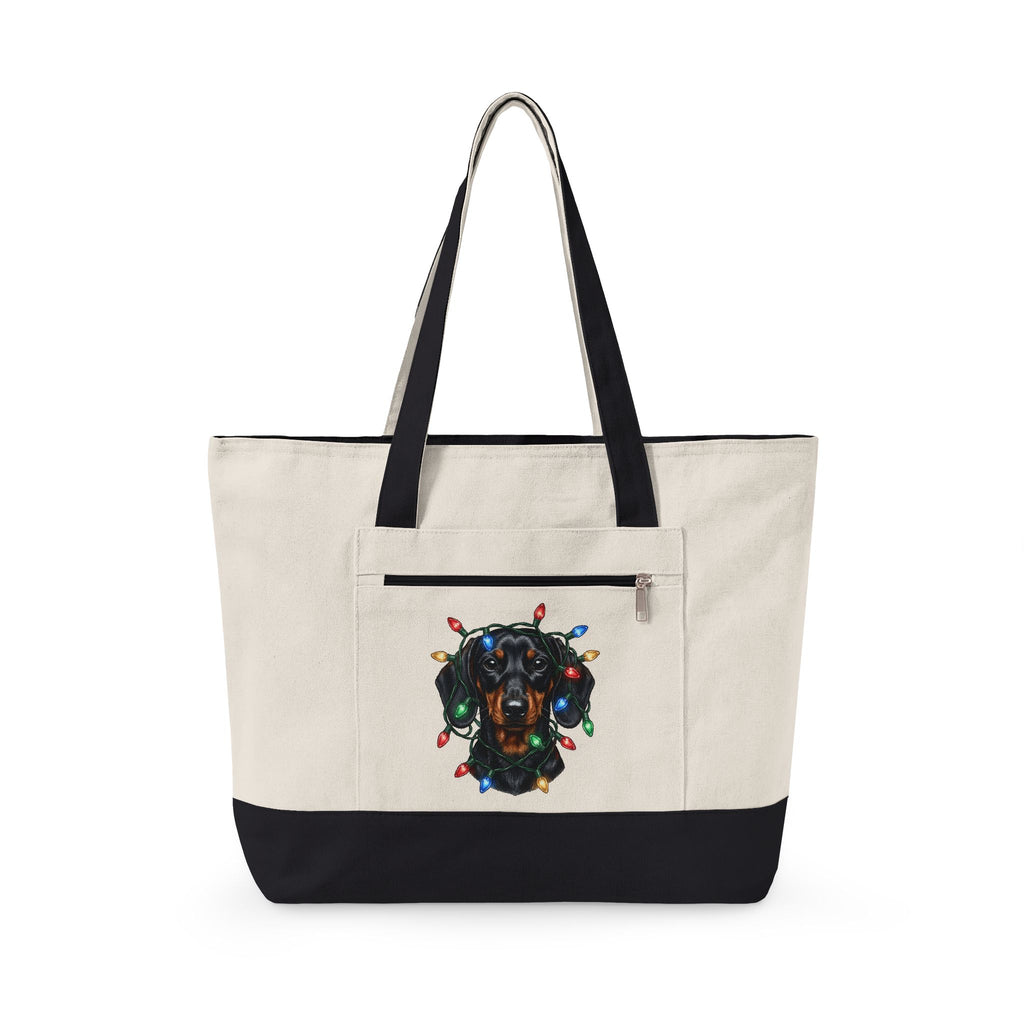 Dachshund Dog Tote Bag Dog Holiday Gift Women Realistic Tote Bag Wiener Dog Tote Bag Dog Fan Photorealistic Tote Bag Christmas Graphic Hand Drawn