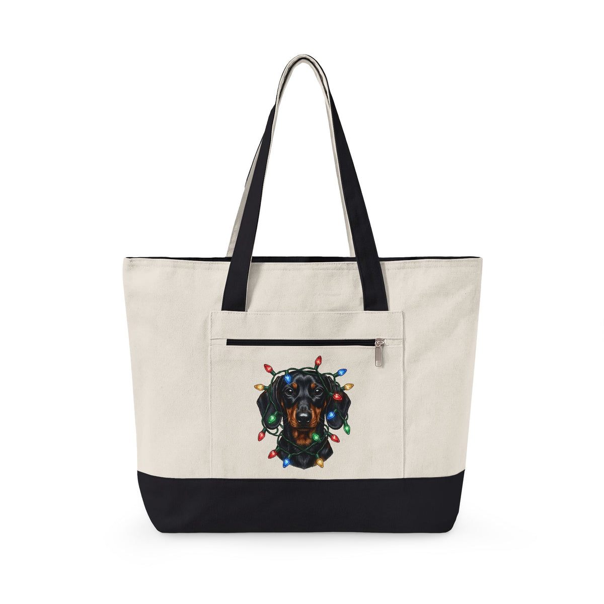 Dachshund Dog Tote Bag Dog Holiday Gift Women Realistic Tote Bag Wiener Dog Tote Bag Dog Fan Photorealistic Tote Bag Christmas Graphic Hand Drawn