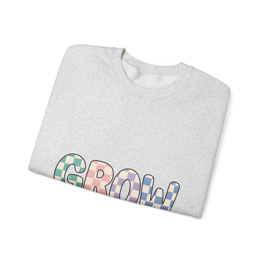 Checkered Letters Sweatshirt Teacher Positivity Gift Women Playful Sweatshirt Alphabet Sweatshirt Educator Enthusiast Fun Sweatshirt Optimistic Graphic Retro