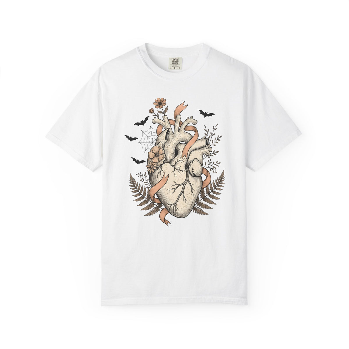 Anatomical Heart T-Shirt Halloween Gothic Gift Women Tattoo Art T-Shirt Cardiac T-Shirt Horror Fan Ink T-Shirt Dark Graphic Vintage Bats T-Shirt