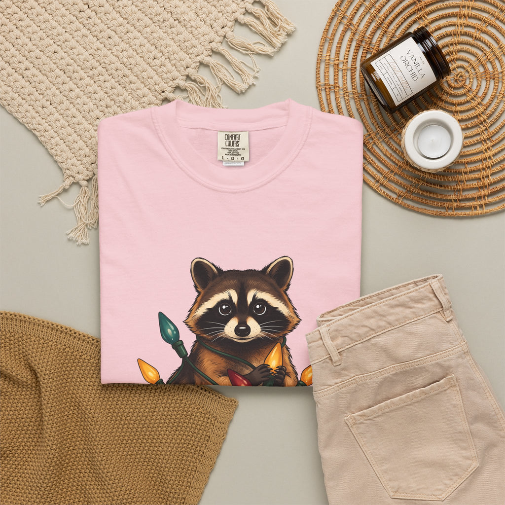 Raccoon Animals Seasonal Gift Playful Trash Panda Wildlife Fan Quirky Christmas Cartoon T-Shirt