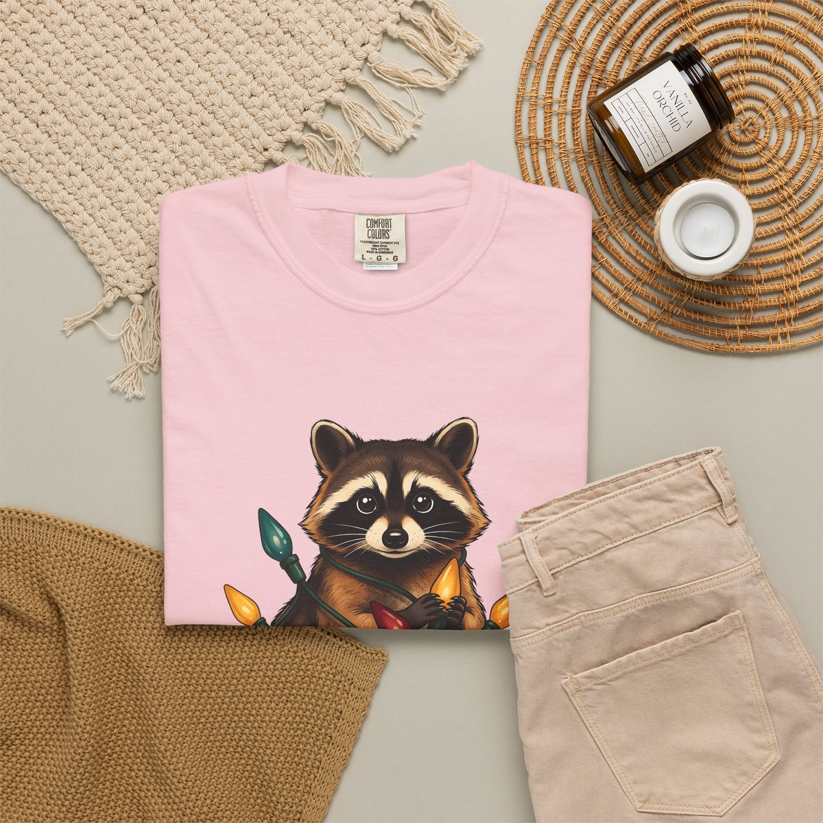 Raccoon Animals Seasonal Gift Playful Trash Panda Wildlife Fan Quirky Christmas Cartoon T-Shirt