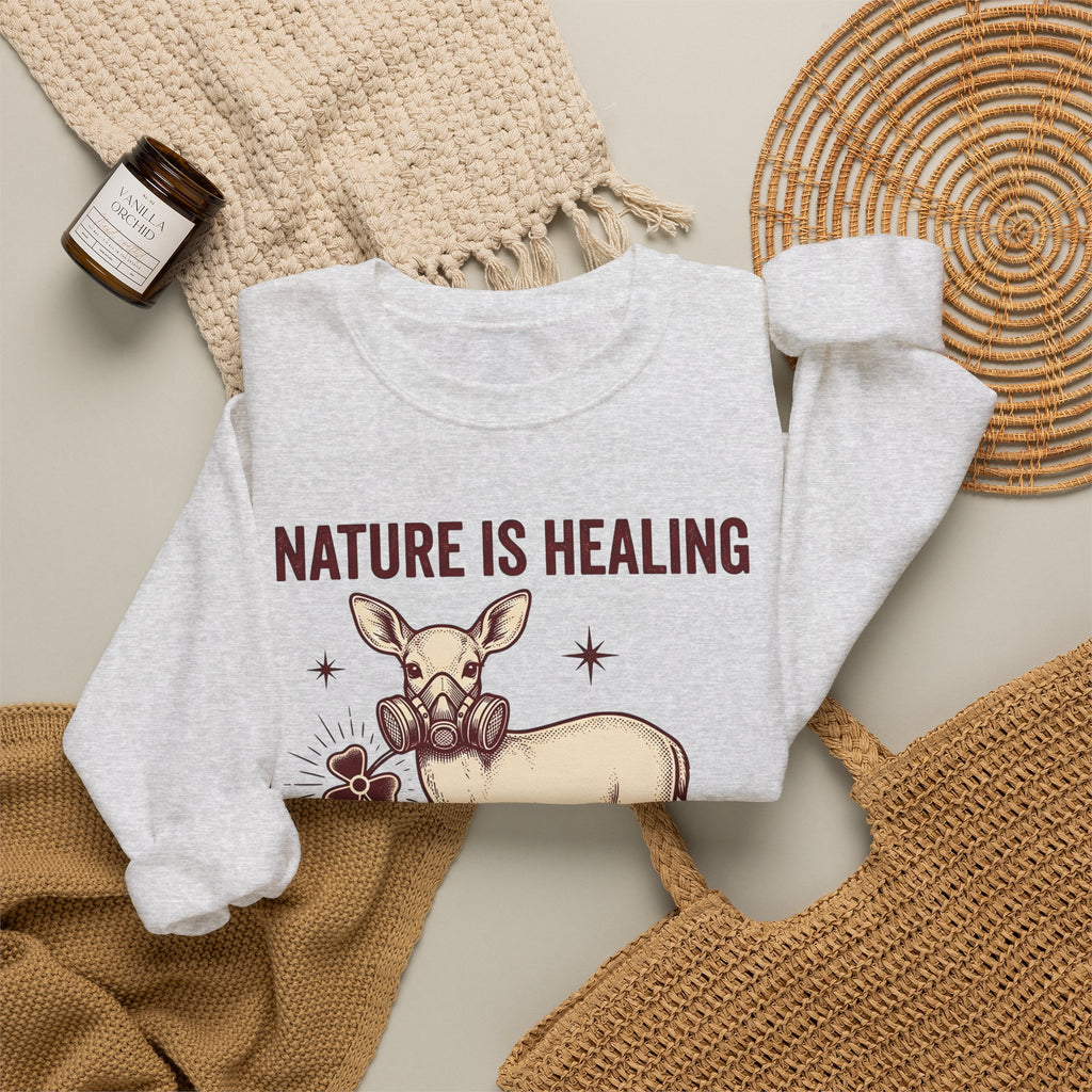 Buck Gas Mask Sweatshirt Nature Fauna Gift Women Antique Sweatshirt Gas Mask Sweatshirt Wildlife Enthusiast Vintage Sweatshirt Animal Graphic Ink Drawing Four
