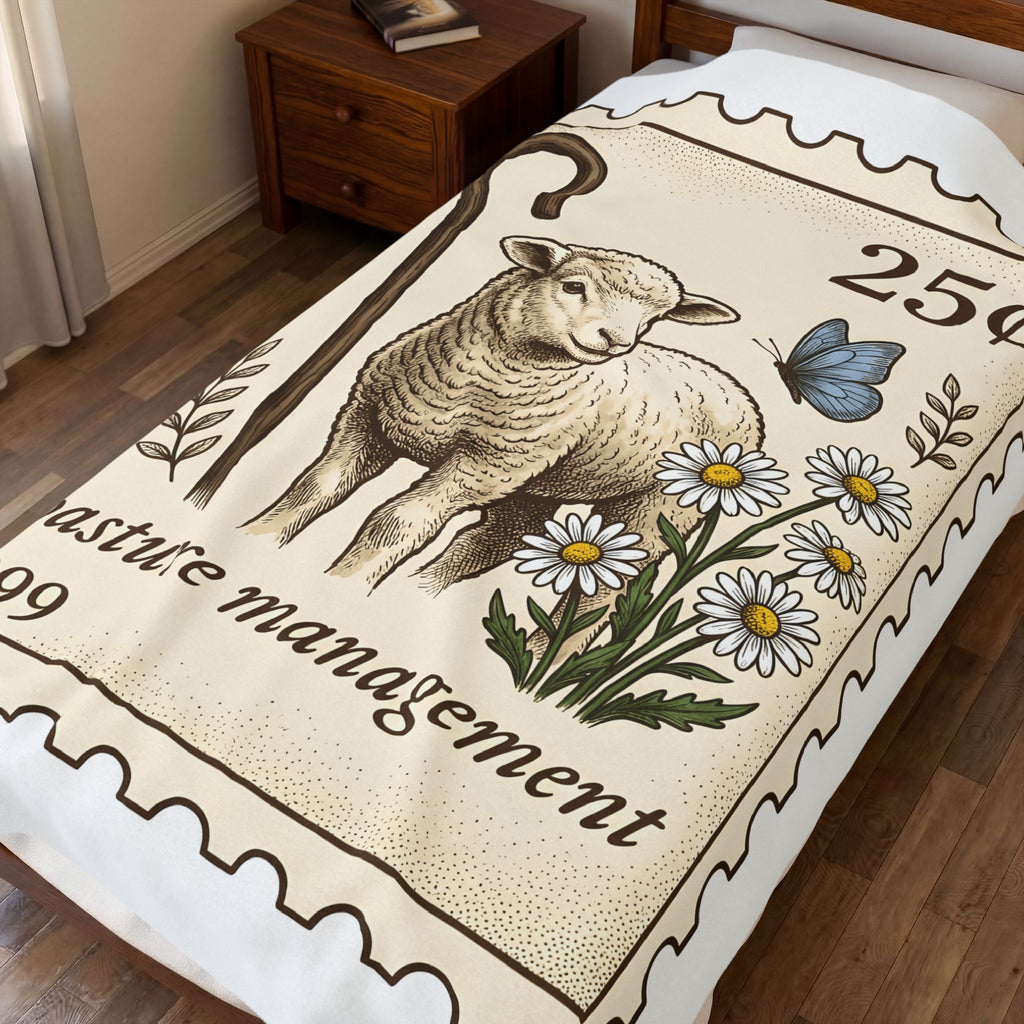 Lamb Drawing Blanket Easter Farmland Gift Women Rustic Blanket Sheep Blanket Spring Fan Country Blanket Farm Graphic Doodle Field Flowers Blanket