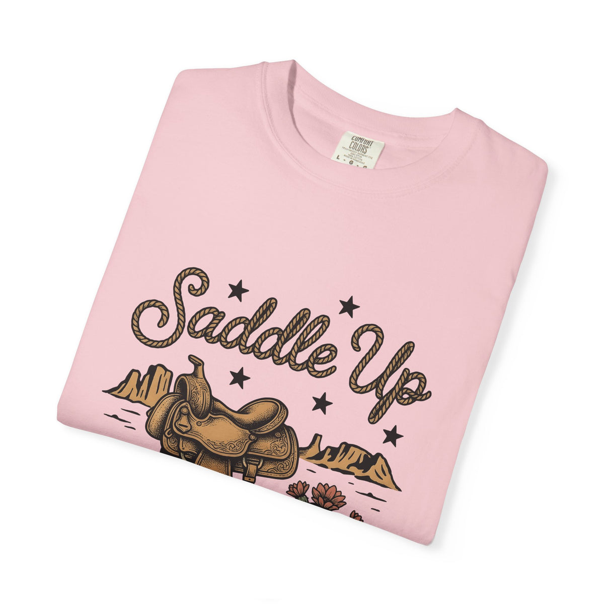 Leather Saddle T-Shirt Cowgirl Ranch Gift Women Distressed T-Shirt Saddle T-Shirt Cowboy Fan Saddlery T-Shirt Farm Graphic Line Art Succulent