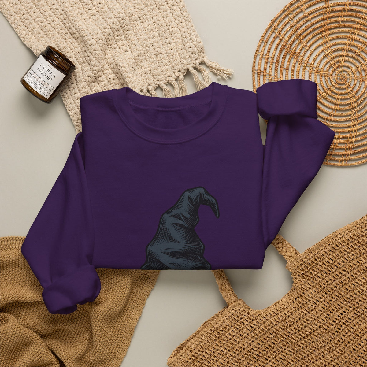 Witch Hat Sweatshirt Halloween Sorcery Gift Women Cartoon Sweatshirt Wizard Hat Sweatshirt Halloween Fan Comic Sweatshirt Magic Graphic Silhouette Gingham Bow