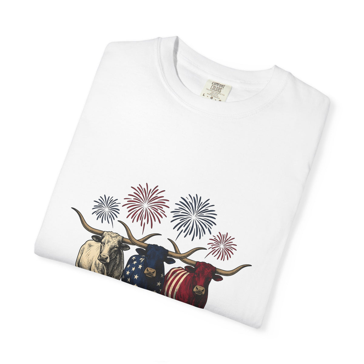 American Longhorn Cattle T-Shirt 4th Of July Country Gift Women Retro T-Shirt Longhorns T-Shirt Independence Day Fan Vintage T-Shirt Rural Graphic