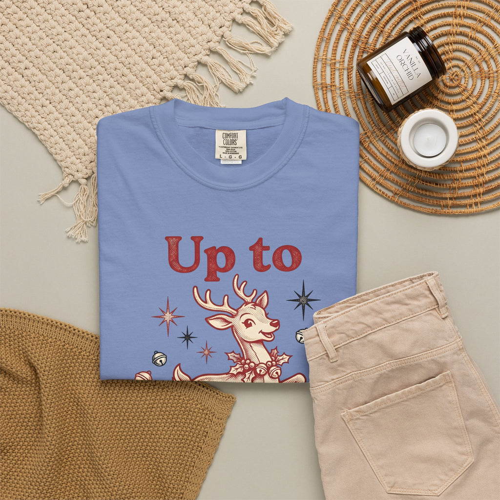 Reindeer Graphic T-Shirt Christmas Holiday Gift Women Vintage T-Shirt Caribou T-Shirt Xmas Fan Distressed T-Shirt Seasonal Graphic Retro Jingle