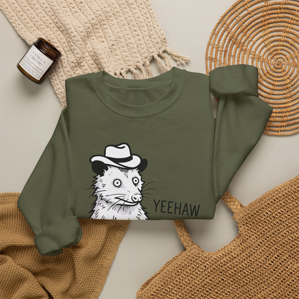 Possum Western Hat Sweatshirt Cowgirl Pet Gift Women Line Art Sweatshirt Opossum Sweatshirt Cowboy Fan Animal Illustration Graphic Hand Drawn Western Hat