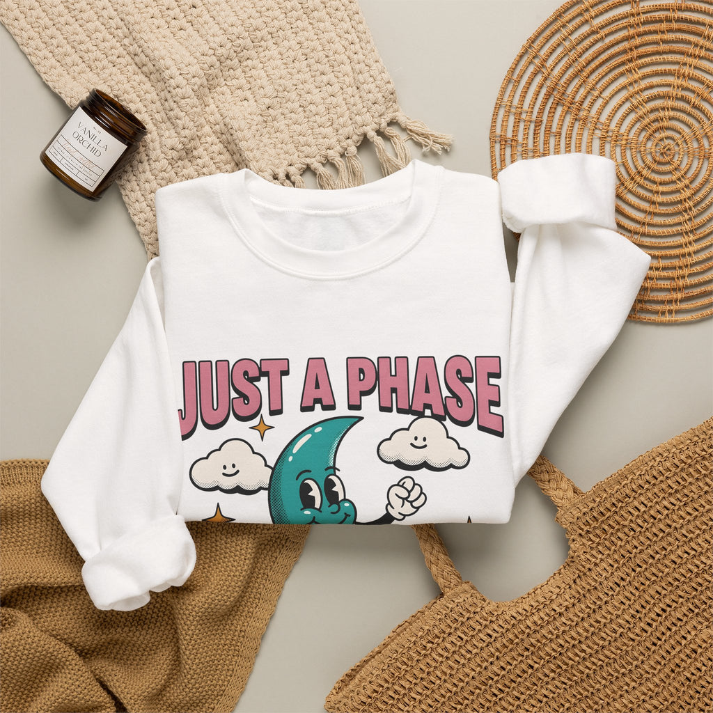 Moon Character Funny Stars Gift Hand Drawn Lunar Humor Fan Illustrated Celestial Sketch Cheerful Sweatshirt