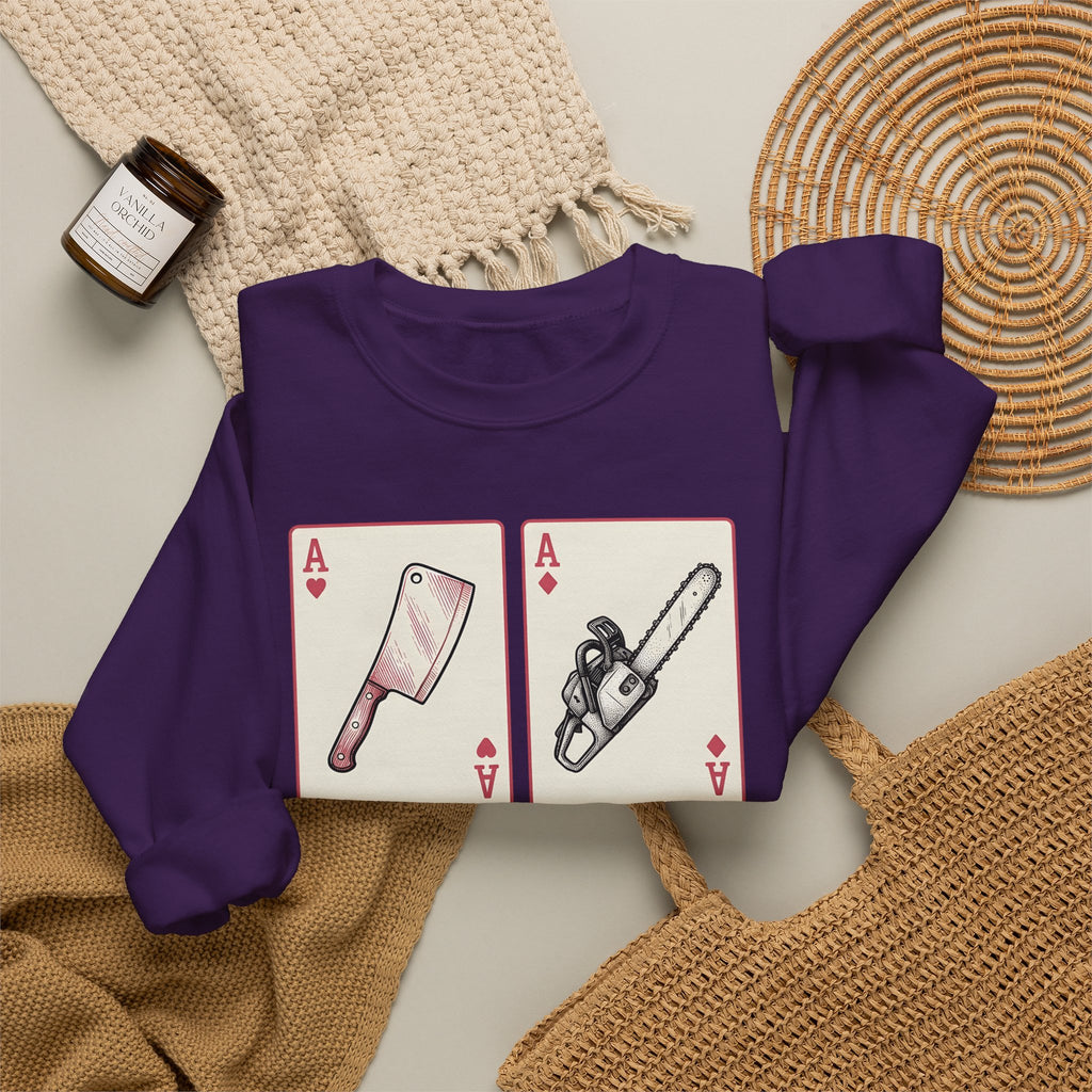 Spooky Card Deck Sweatshirt Halloween Fright Gift Women Hand Drawn Sweatshirt Tarot Card Sweatshirt Horror Fan Illustrated Sweatshirt Scary Graphic Cartoon
