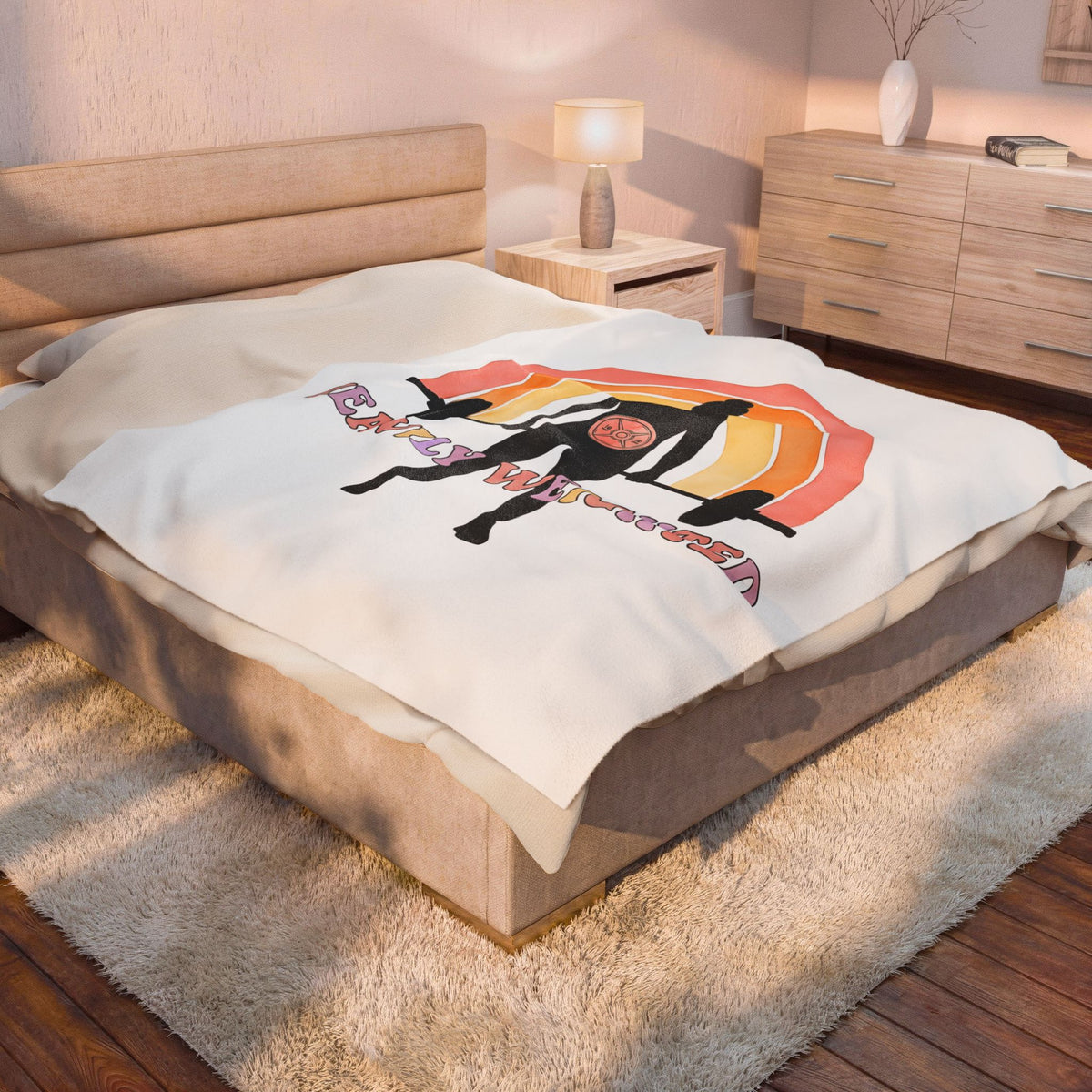 Female Weightlifter Blanket Sports Fitness Gift Women Boho Blanket Weightlifter Blanket Athlete Enthusiast Hippie Blanket Workout Graphic Retro
