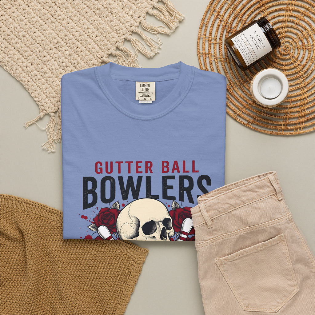 Skull Bowling Pins T-Shirt Bowling Humor Gift Women Tattoo T-Shirt Bowling Pin T-Shirt Bowling Fan Traditional T-Shirt Funny Graphic Vintage Roses