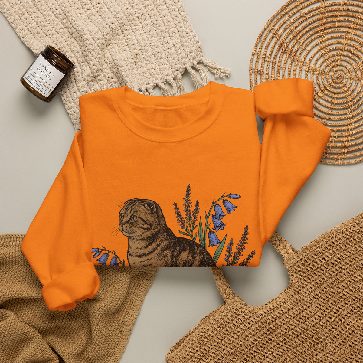 Tiger Cat Sweatshirt Cat Petals Gift Women Leaf Sweatshirt Tabby Cat Sweatshirt Cat Fan Feline Sweatshirt Floral Graphic Sketch Wild Blooms Sweatshirt