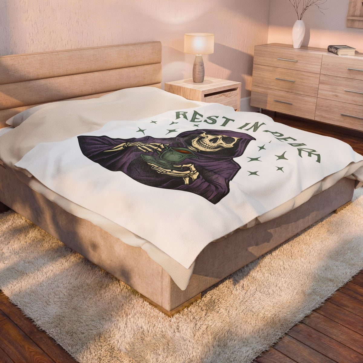 Grim Reaper Blanket Halloween Gothic Gift Women Vintage Blanket Death Blanket Horror Fan Dark Blanket Gothic Graphic Hand Drawn Teacup Blanket