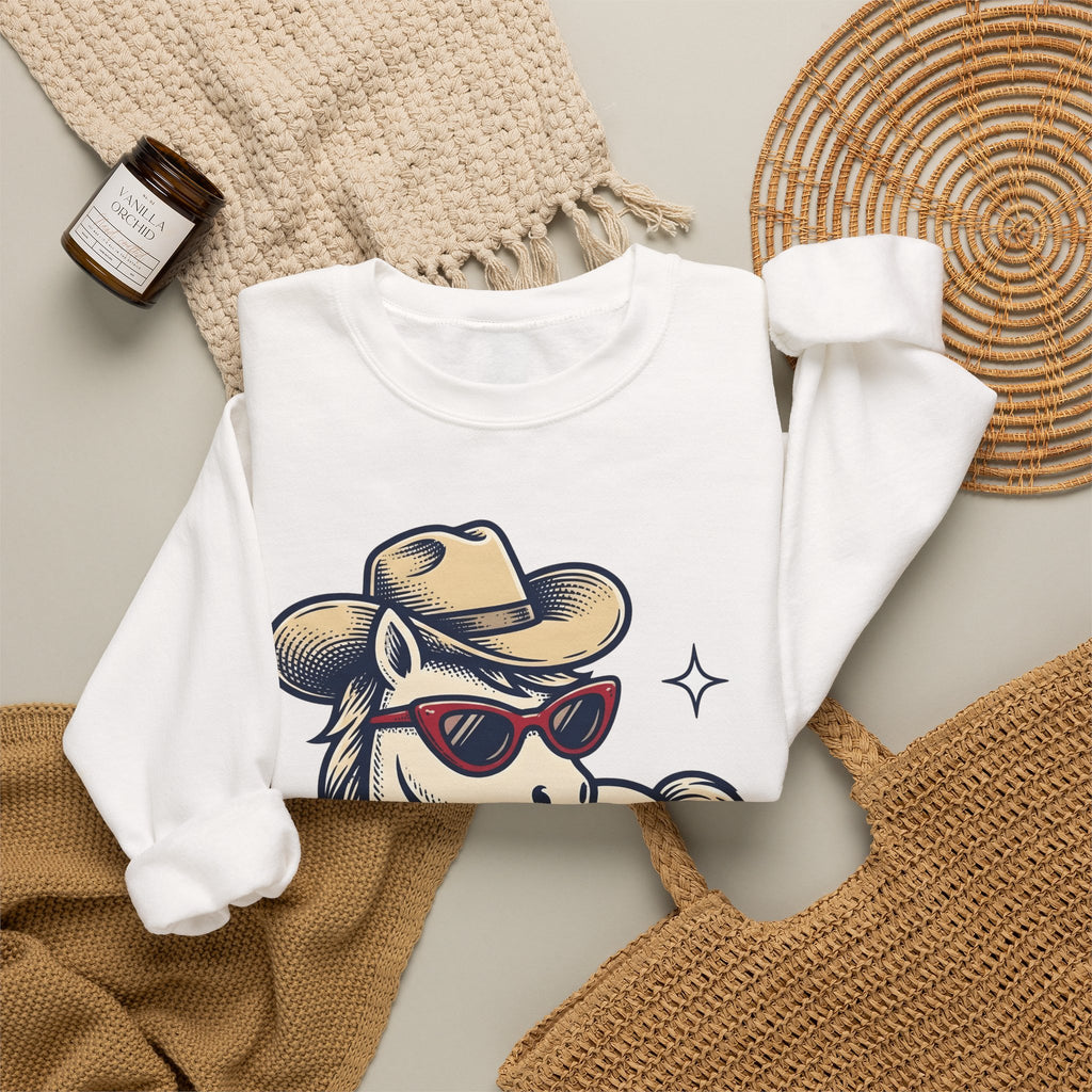 Horse Cowboy Hat Sweatshirt Cowgirl Cowboy Gift Women Classic Sweatshirt Equine Sweatshirt Rodeo Fan Western Sweatshirt Cowboy Graphic Line Art Eyeglasses