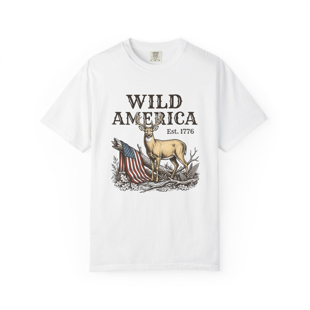 Deer Artwork America Liberty Gift Antique Fawn American Fan Vintage Freedom Doodle National Flag T-Shirt