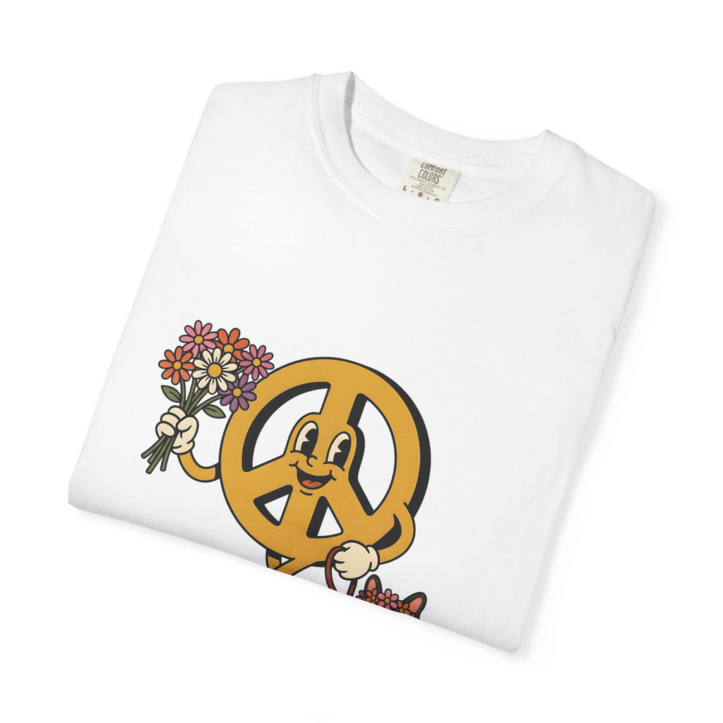 Peace Symbol Mascot T-Shirt Dog Festival Gift Women Animated T-Shirt Peace Sign T-Shirt Dog Fan Cartoon T-Shirt Rave Graphic Classic French Bulldog