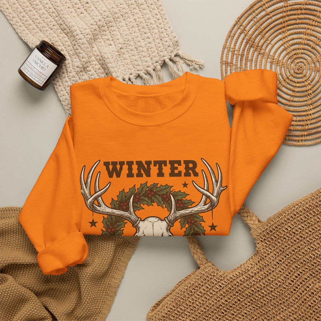 Antler Skull Sweatshirt Christmas Frost Gift Women Throwback Sweatshirt Deer Skull Sweatshirt Xmas Fan Holiday Sweatshirt Frosty Graphic Cartoon Pine Wreath