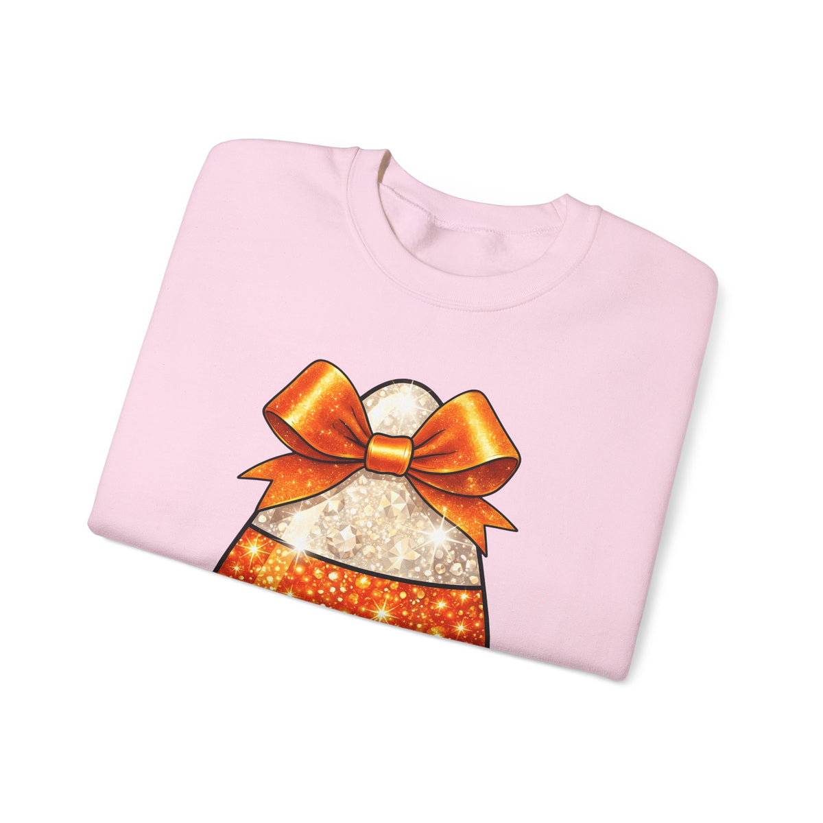 Candy Corn Sweatshirt Halloween Candy Gift Women Glitter Sweatshirt Triangular Corn Sweatshirt Spooky Fan Sparkling Sweatshirt Sweets Graphic Kawaii Bow Sweatshirt