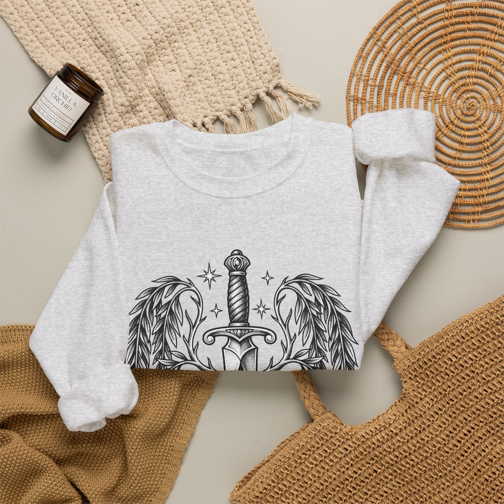 Dagger Wings Sweatshirt Boho Chic Gothic Gift Women Tattoo Sweatshirt Angel Wings Sweatshirt Bohemian Fan Ink Sweatshirt Dark Graphic Vintage Stars Sweatshirt