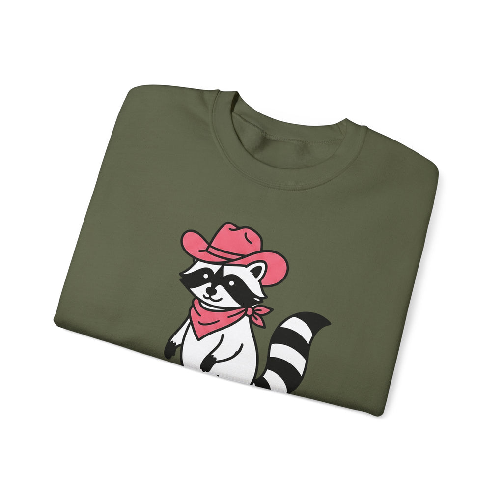 Raccoon Cowgirl Sweatshirt Cowgirl Pet Gift Women Cartoon Sweatshirt Raccoon Sweatshirt Cowgirl Fan Cartoonish Sweatshirt Animal Graphic Sketch Cowboy Hat