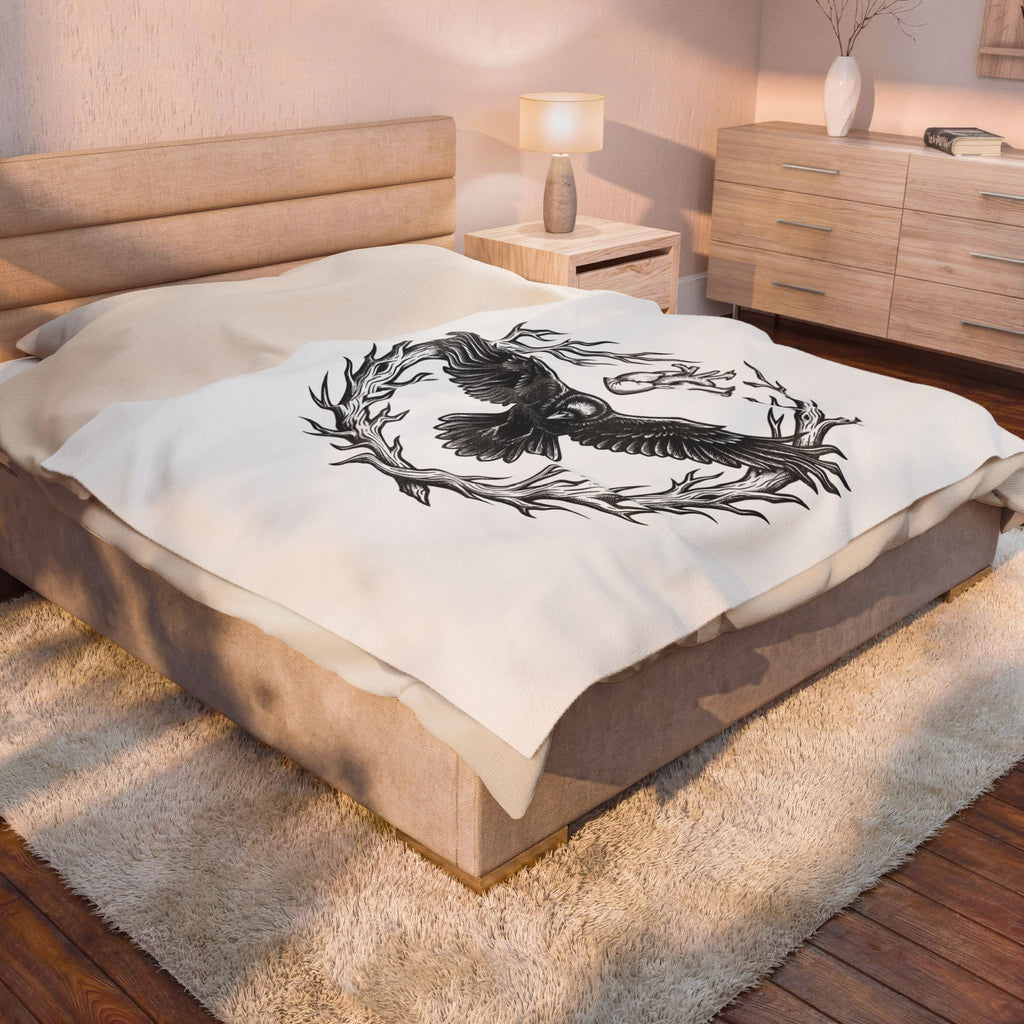Raven Love Blanket Gothic Gloom Gift Women Spooky Blanket Crow Love Blanket Dark Fan Creepy Blanket Dark Illustration Hand Drawn Antler Crown
