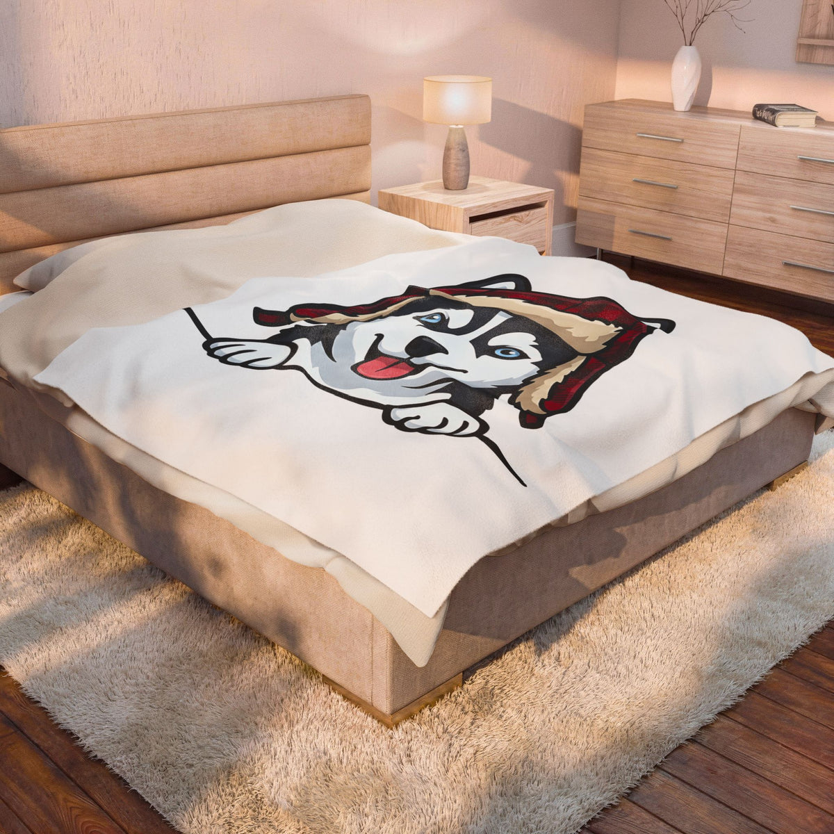 Husky Pup Blanket Dog Companion Gift Women Illustration Blanket Siberian Husky Blanket Dog Fan Husky Graphic Blanket Manga Winter Cap Blanket