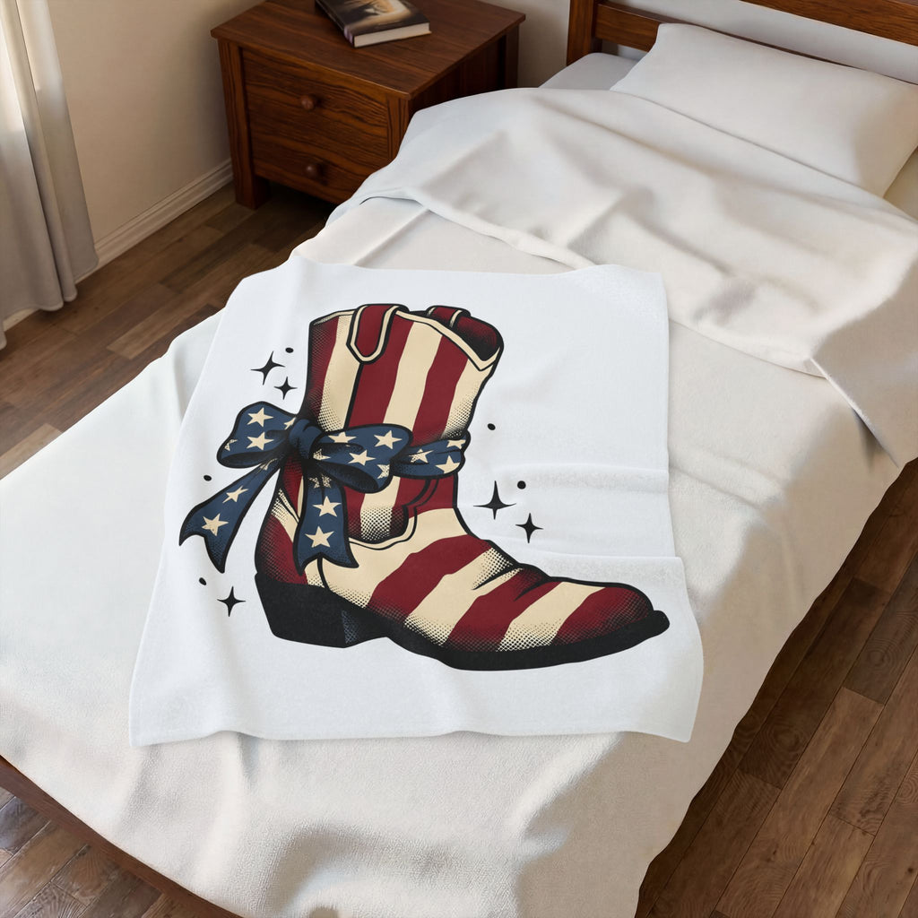 Western Boot America 4Th Of July Cowboy Gift Rustic Boot Patriot Fan Cowboy Old Blanket