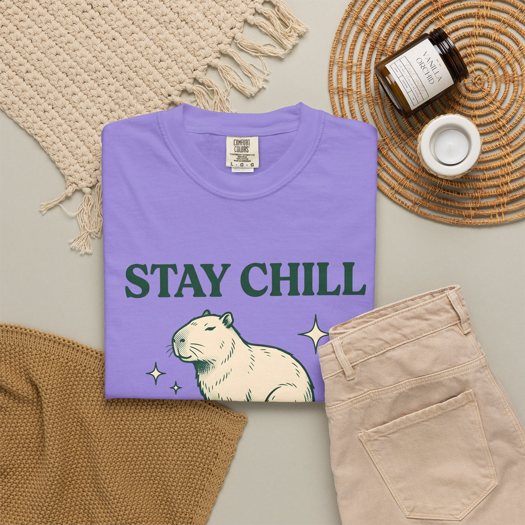 Capybara T-Shirt Capybara Creatures Gift Women Sketch T-Shirt Rodent T-Shirt Capybara Fan Guinea Pig T-Shirt Animal Graphic Cartoon Lotus Leaf