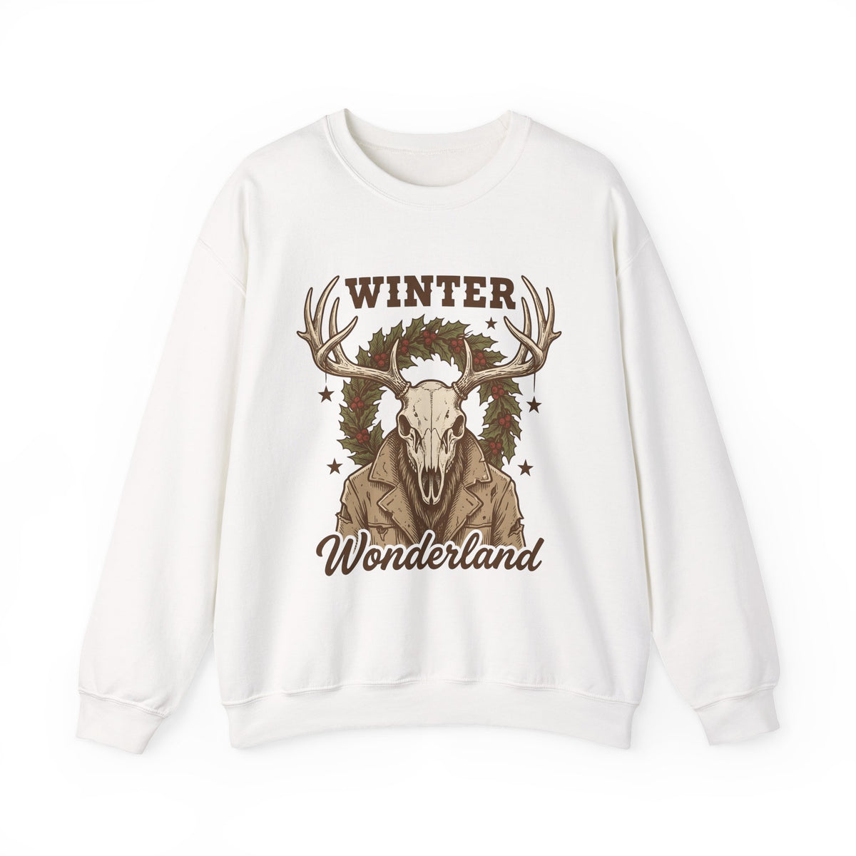 Antler Skull Sweatshirt Christmas Frost Gift Women Throwback Sweatshirt Deer Skull Sweatshirt Xmas Fan Holiday Sweatshirt Frosty Graphic Cartoon Pine Wreath