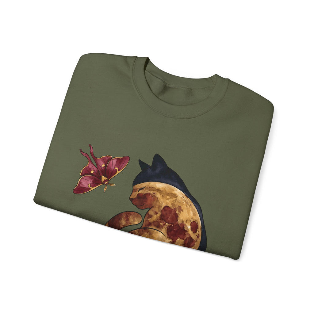 Night Cat Sweatshirt Cat Cosmos Gift Women Paint Sweatshirt Kitty Sweatshirt Cat Fan Artistic Sweatshirt Universe Graphic Galaxy Moth Sweatshirt