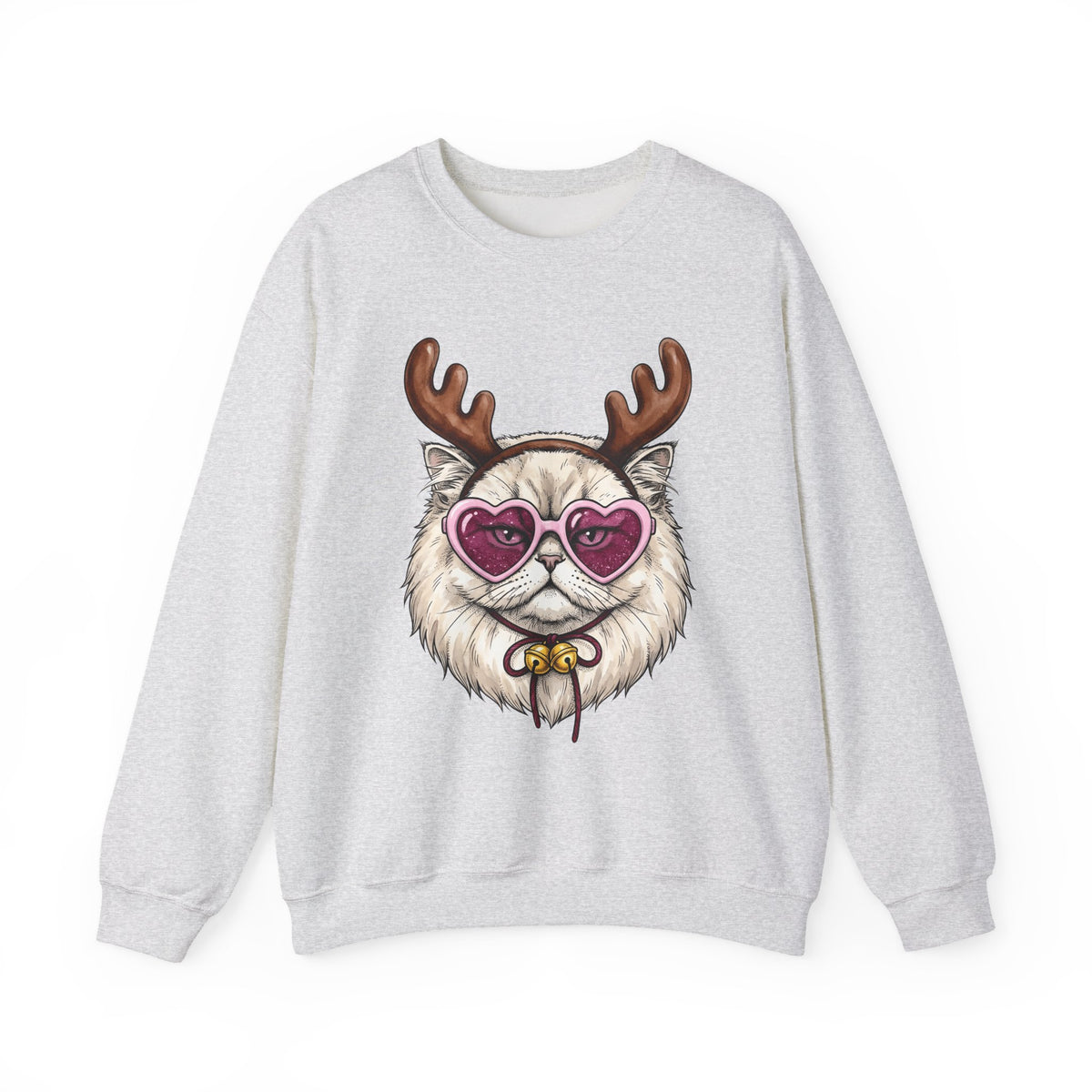 Cat Reindeer Sweatshirt Christmas Cat Gift Women Hand Drawn Sweatshirt Reindeer Sweatshirt Xmas Fan Illustrated Graphic Kitten Design Vintage Heart