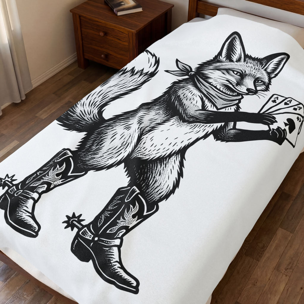 Fox Cowboy Boots Blanket Cowgirl Animal Gift Women Vintage Blanket Fox Boot Blanket Cowboy Fan Fox Graphic Kitten Illustration Hand Drawn Playing