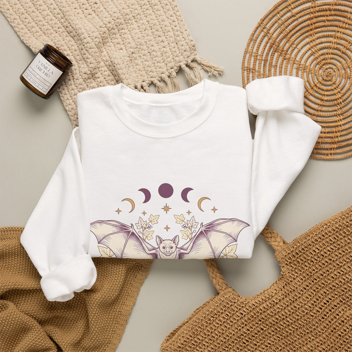 Bat Drawing Sweatshirt Cottagecore Dark Gift Women Hippie Sweatshirt Bat Sweatshirt Cottage Fan Bohemian Sweatshirt Gothic Graphic Antique Plant Sweatshirt