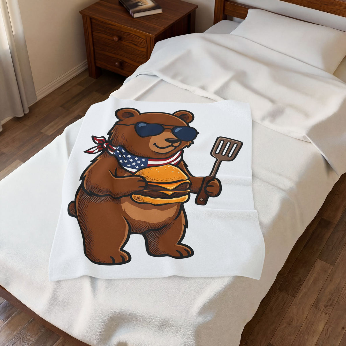 Bear Sandwich Blanket 4th Of July Grilling Gift Women Comic Blanket Sandwich Blanket Independence Fan Cartoon Blanket Barbecue Graphic Vintage