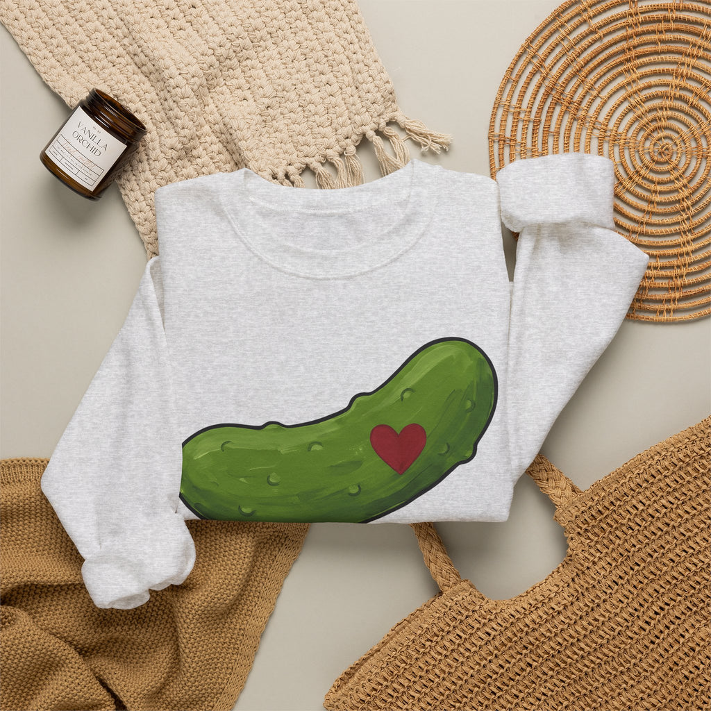 Pickle Illustration Sweatshirt Funny Gastronomy Gift Women Doodle Sweatshirt Dill Sweatshirt Humor Fan Cartoon Sweatshirt Food Graphic Outline Heart Shape