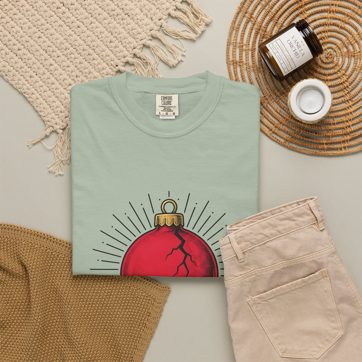 Fractured Ornament T-Shirt Christmas Satire Gift Women Hand Drawn T-Shirt Broken Bauble T-Shirt Xmas Fan Hand Drawn T-Shirt Sarcastic Graphic Old