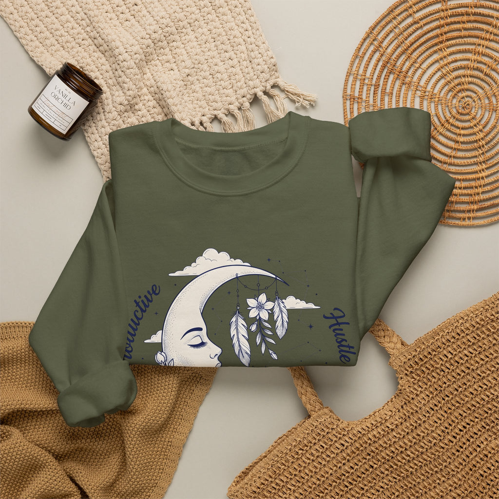 Moon Crescent Sweatshirt Boho Chic Night Sky Gift Women Tribal Sweatshirt Lunar Sweatshirt Bohemian Fan Ethnic Sweatshirt Galaxy Graphic Outline Wings Sweatshirt