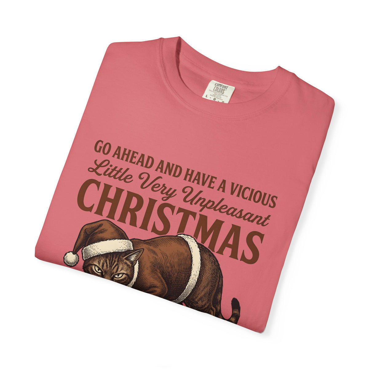 Santa Cat Cat Christmas Gift Vintage Christmas Cat Cat Fan Retro Holiday Hand Drawn T-Shirt