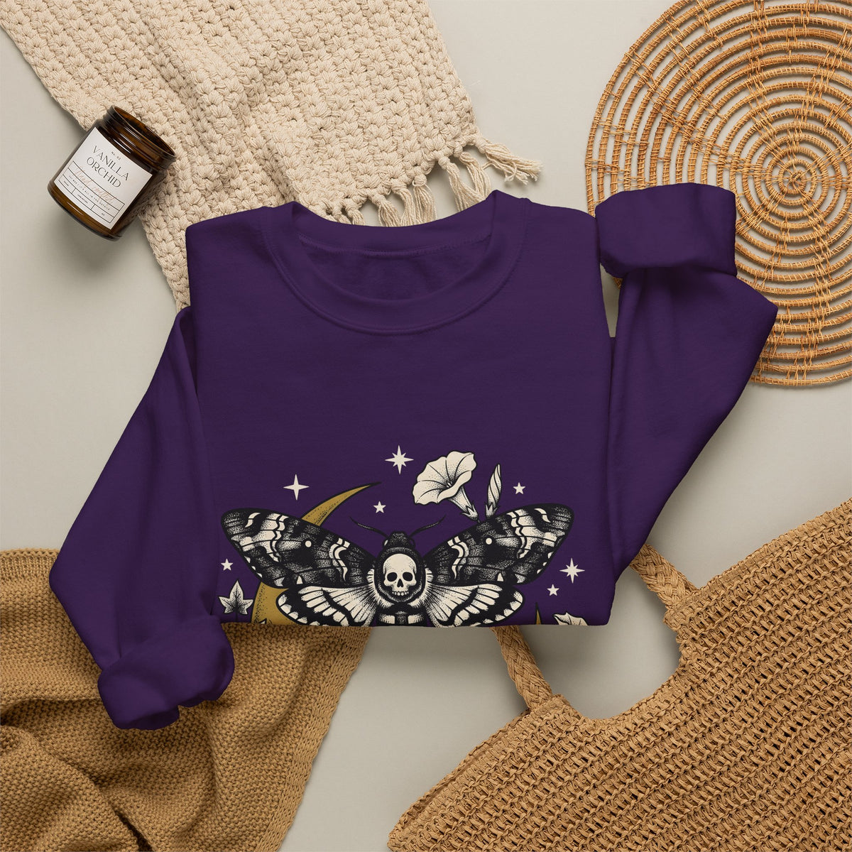 Skull Moth Sweatshirt Halloween Dark Gift Women Tribal Sweatshirt Deathshead Moth Sweatshirt Horror Fan Primitive Sweatshirt Gothic Graphic Retro Half Moon