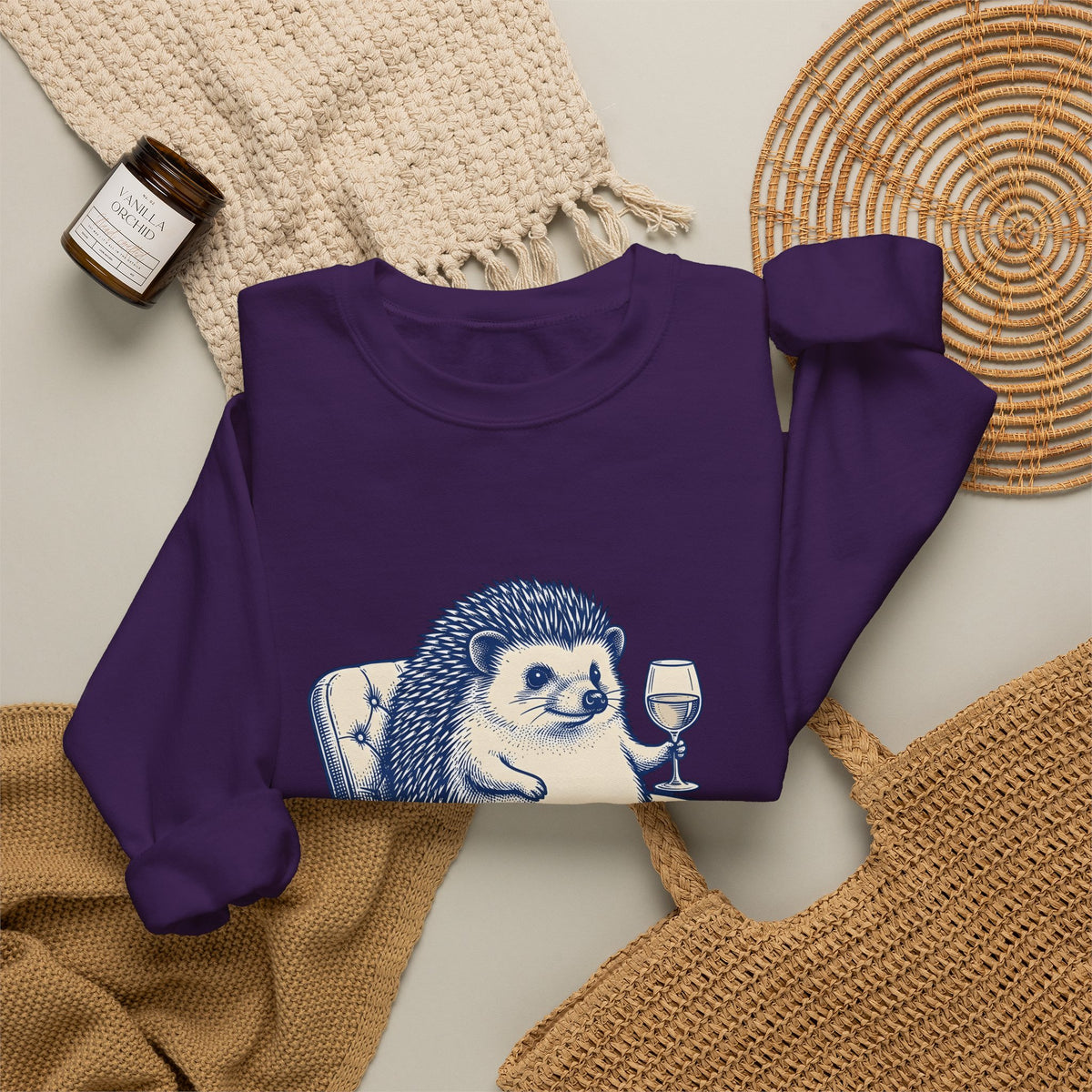 Hedgehog Seat Cute Pet Gift Sketch Hedgehog Adorable Fan Hedgehog Drawing Retro Wine Cup Sweatshirt