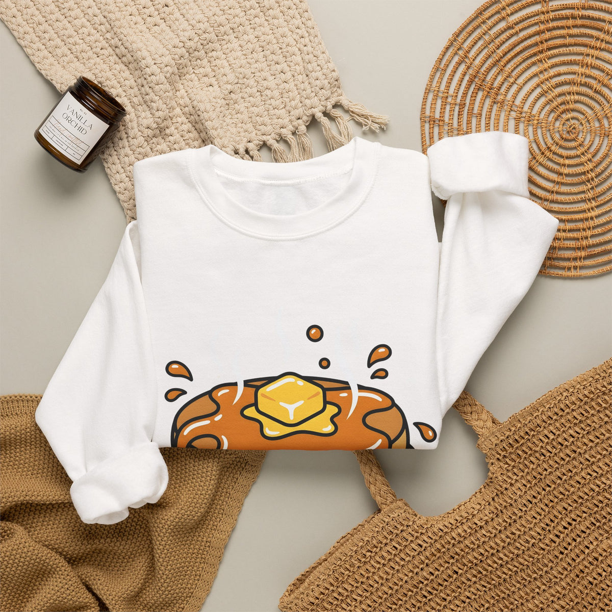Pancake Stack Desserts Breakfast Gift Cartoon Pancakes Sweets Fan Cartoony Morning Bold Syrup Sweatshirt