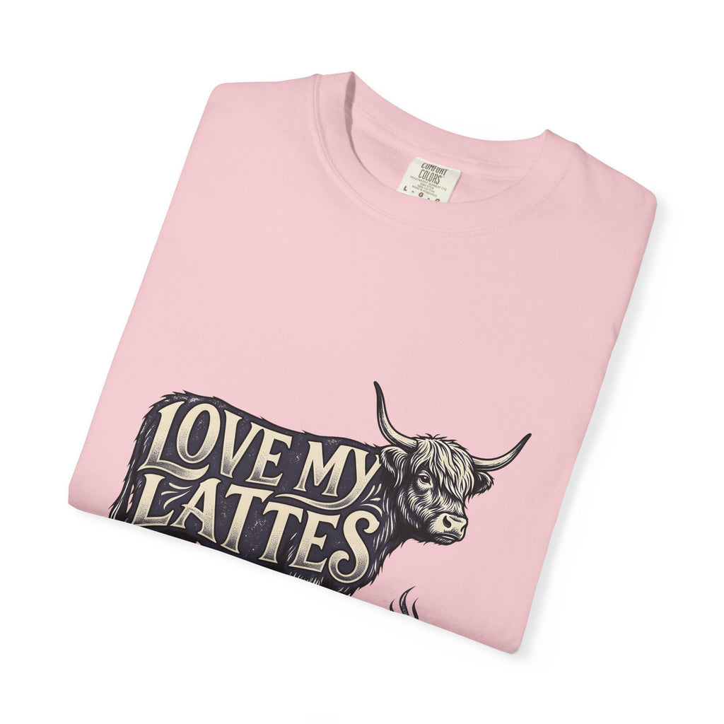 Fuzzy Cattle T-Shirt Coffee Creatures Gift Women Classic T-Shirt Cow T-Shirt Coffee Fan Vintage T-Shirt Animal Graphic Outline Latte Cup T-Shirt