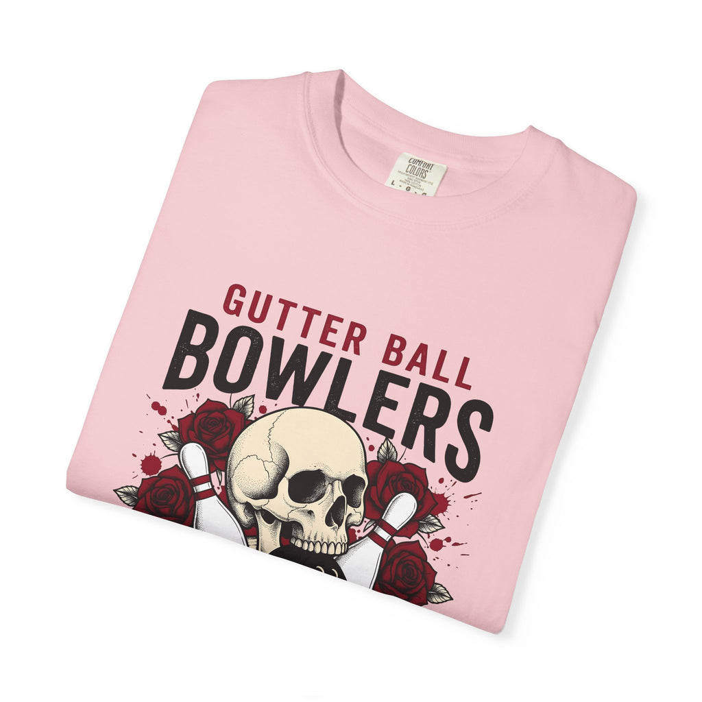 Skull Bowling Pins T-Shirt Bowling Humor Gift Women Tattoo T-Shirt Bowling Pin T-Shirt Bowling Fan Traditional T-Shirt Funny Graphic Vintage Roses