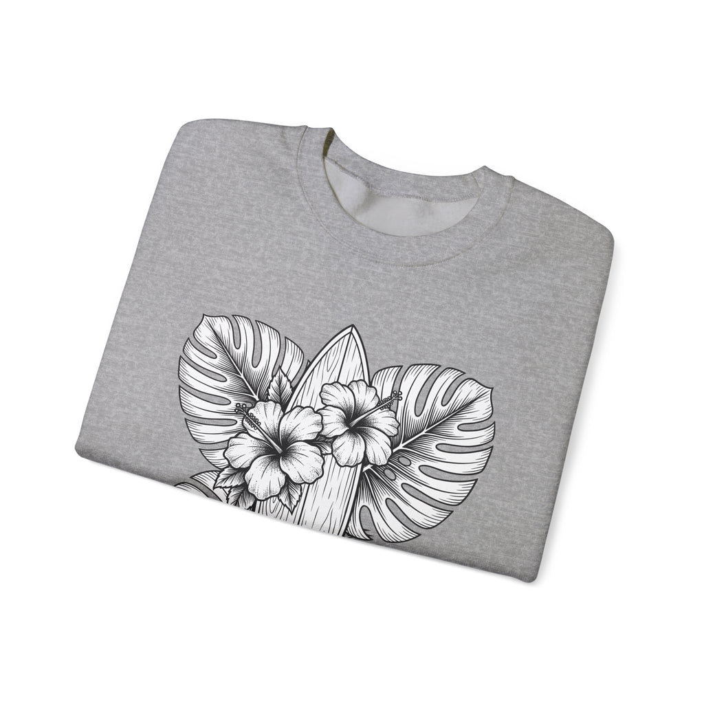 Surfboard Petals Sweatshirt Surfing Shore Gift Women Drawing Sweatshirt Surfboards Sweatshirt Surfer Fan Illustration Graphic Nature Flower Sweatshirt