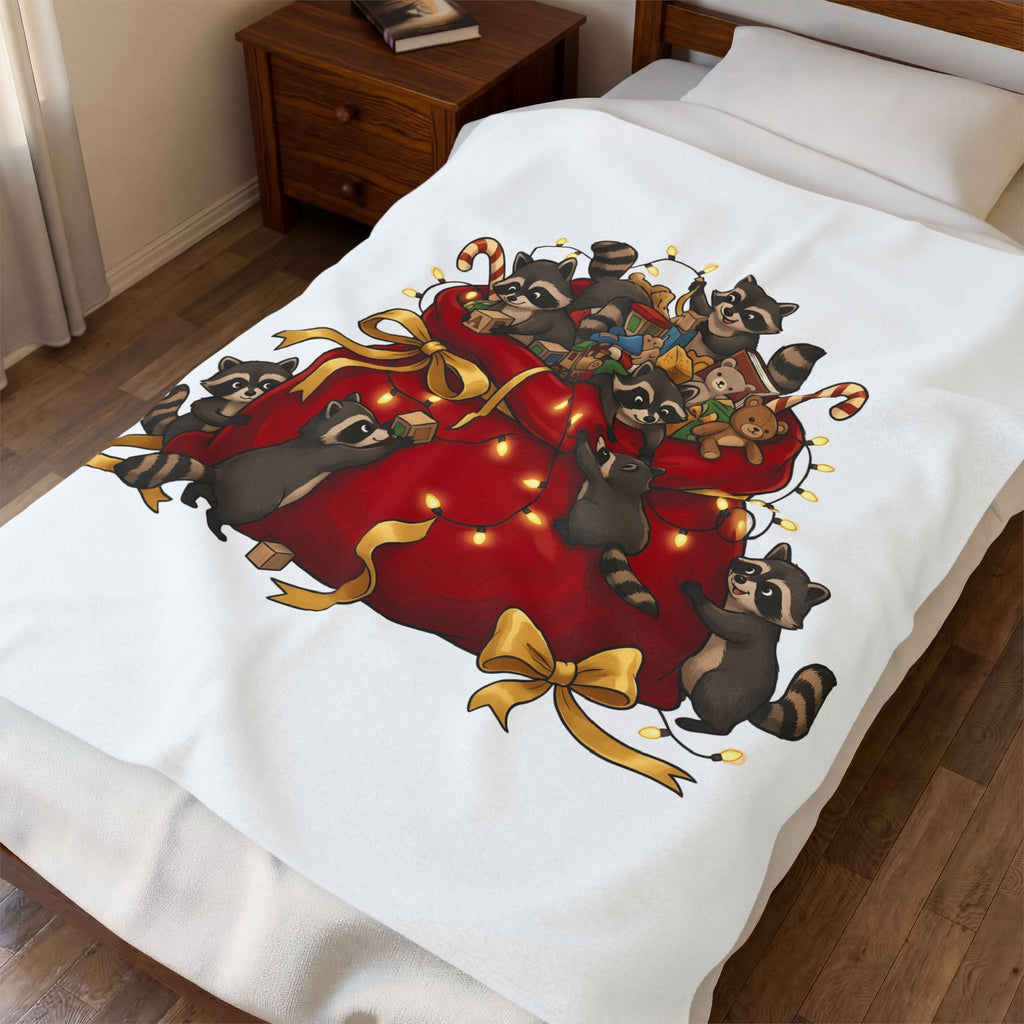 Raccoon Toy Sack Blanket Christmas Animals Gift Women Cute Blanket Trash Panda Blanket Xmas Fan Critter Graphic Blanket Hand Drawn Fairy Lights