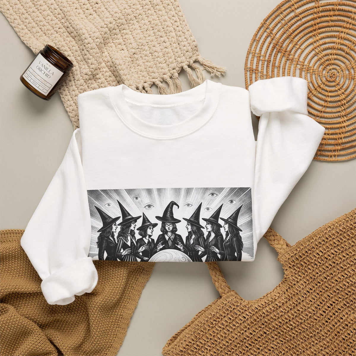 Witches Circle Sweatshirt Halloween Supernatural Gift Women Eerie Sweatshirt Coven Sweatshirt Horror Fan Occult Graphic Sweatshirt Classic Fortune Ball Sweatshirt