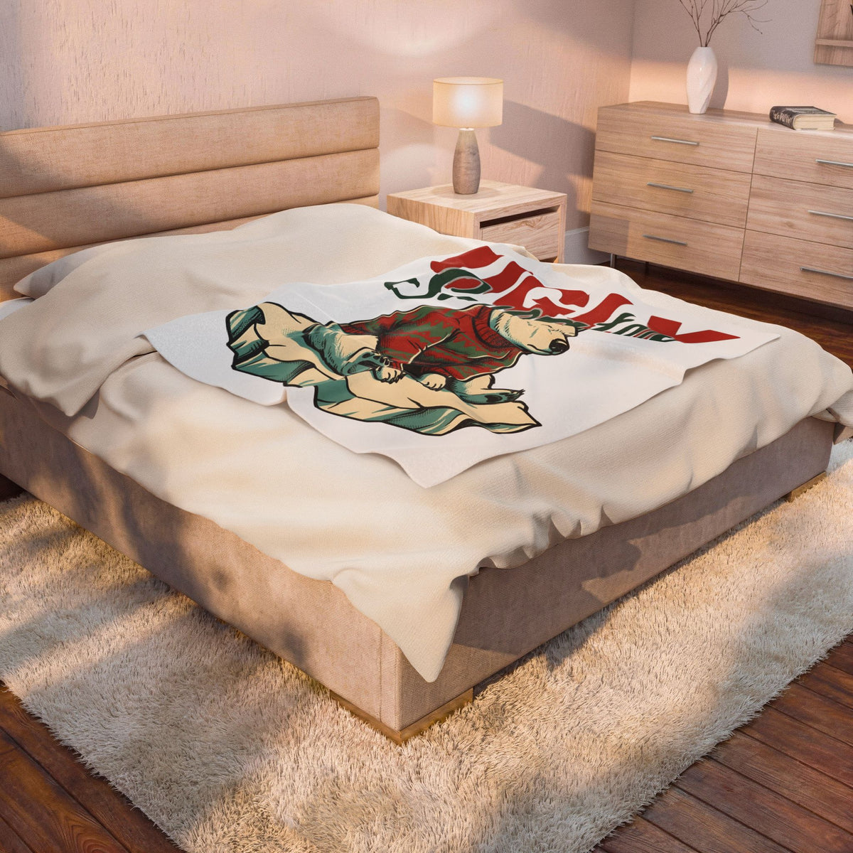 Arctic Bear Sweater Christmas Fauna Gift Nostalgic Polar Bear Xmas Fan Vintage Wildlife Doodle Blanket