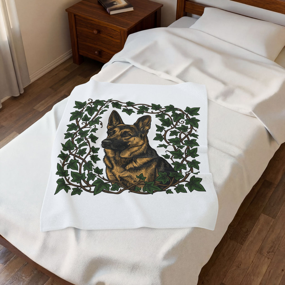 German Shepherd Dog Blanket Dog Outdoors Gift Women Realistic Blanket Alsatian Blanket Dog Fan Shepherd Graphic Blanket Retro Vine Blanket